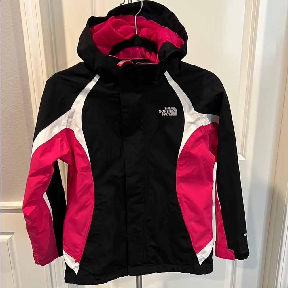 The North Face Black and Pink Raincoat with Hood